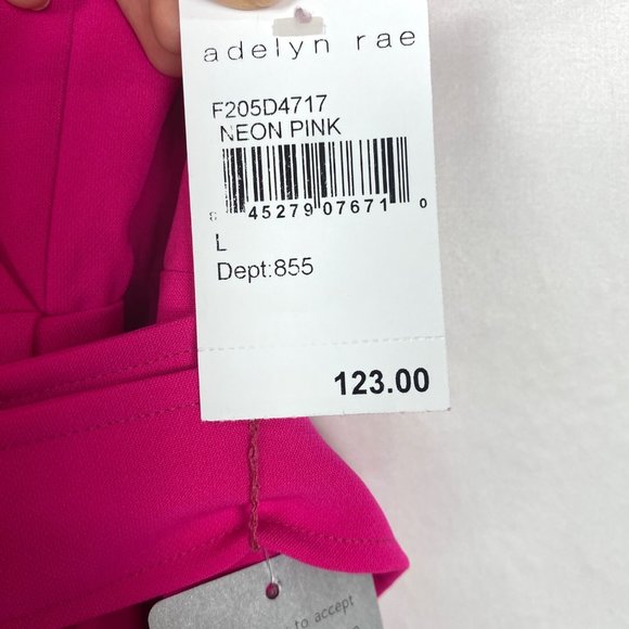 NWT Adelyn Rae Tony Belted Puff Sleeve Mini Dress Neon Pink - Picture 11 of 11